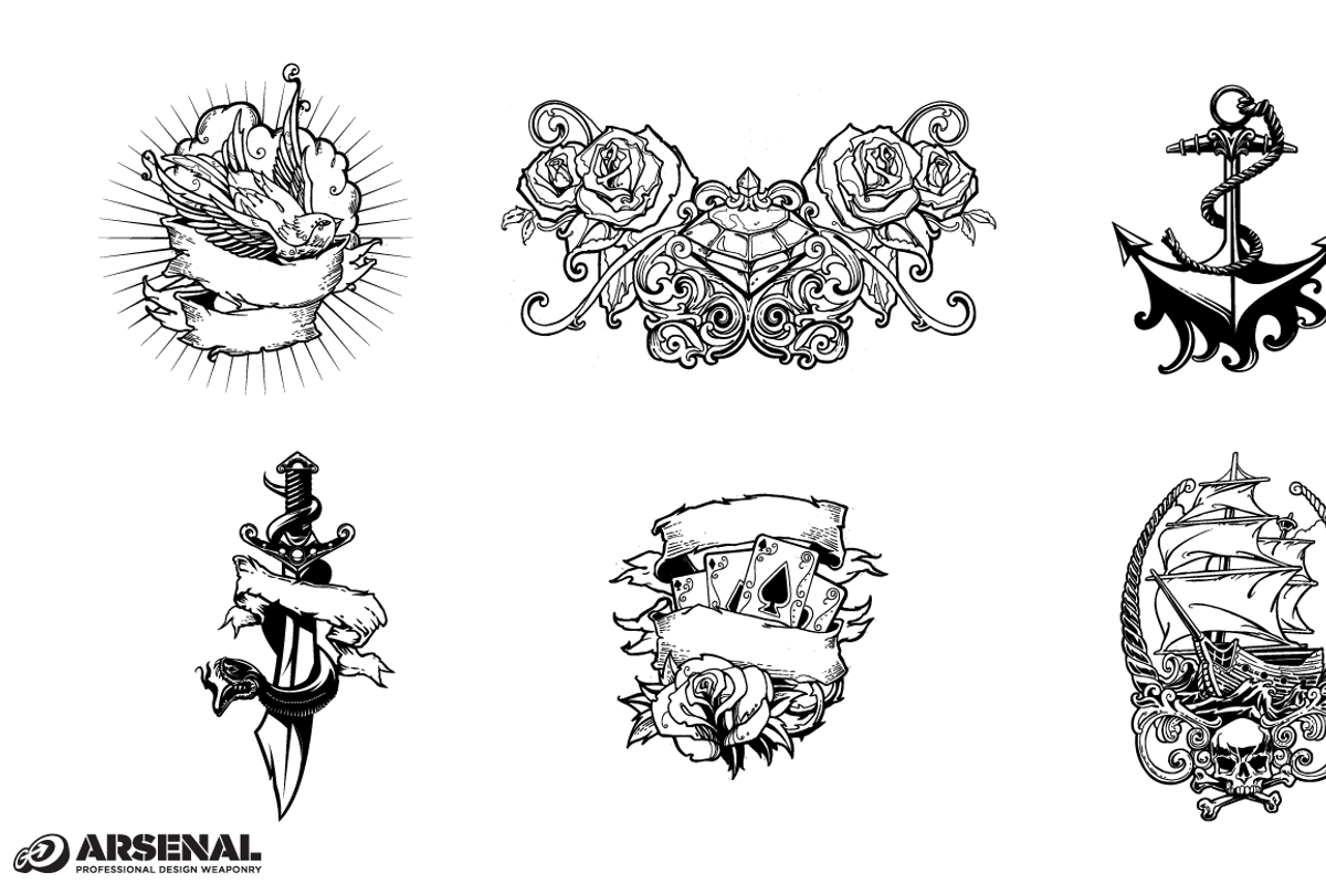 Tattoo Design Vector Pack, an Illustration by Go Media's Arsenal