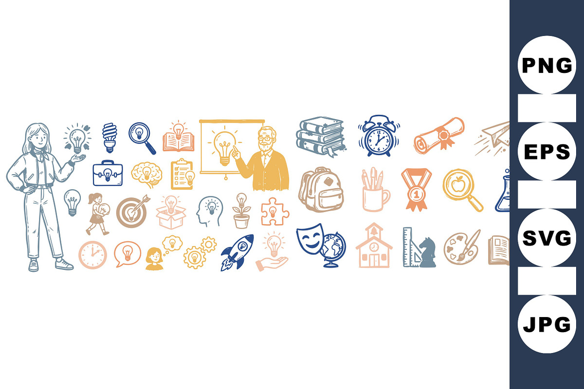 Educational Doodle Icon Clipart Set, an Illustration by designvectx (Photo 1 of 3)
