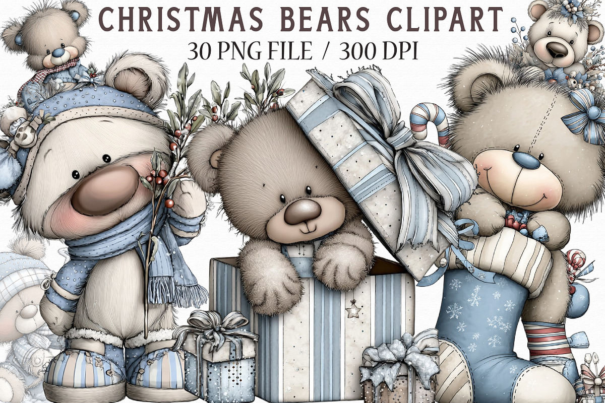 Christmas Bears Clipart Bundle, an Illustration by Libby Wishes (Photo 1 of 7)