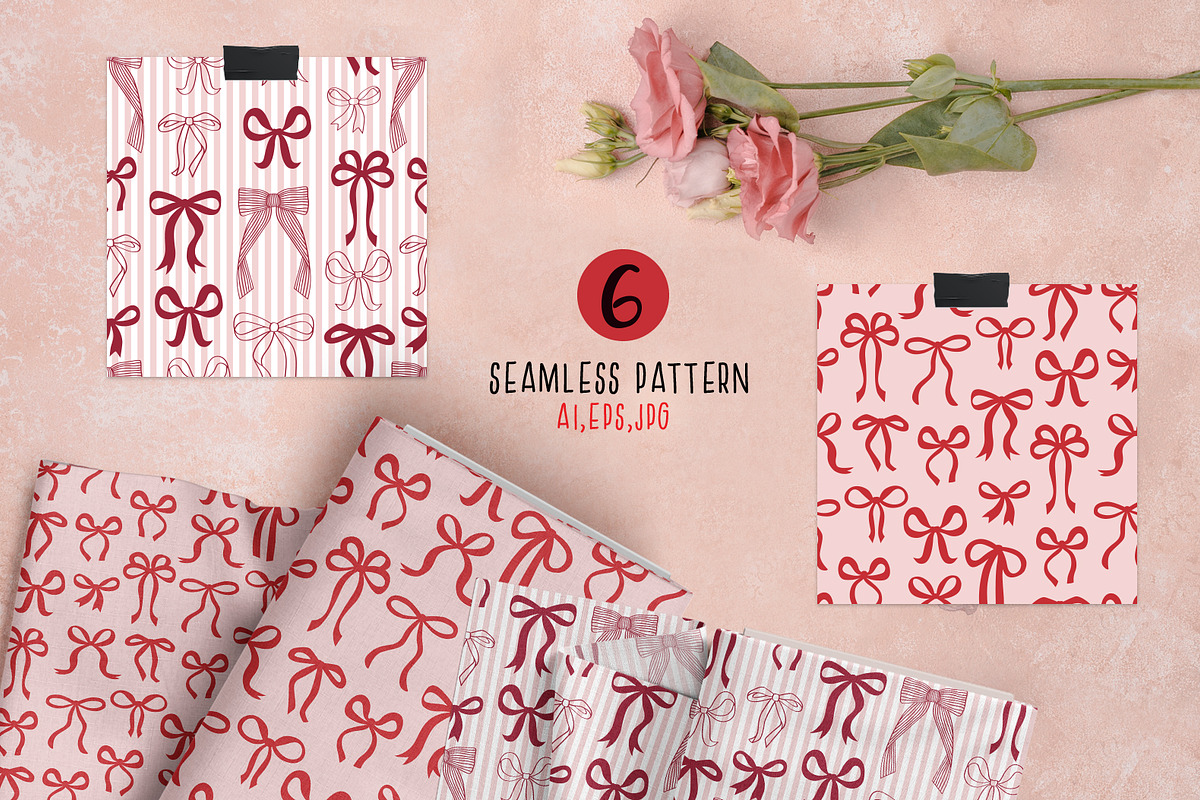Coquette pink bows Vector collection, a Decorative Illustration by NataKa (Photo 8 of 9)