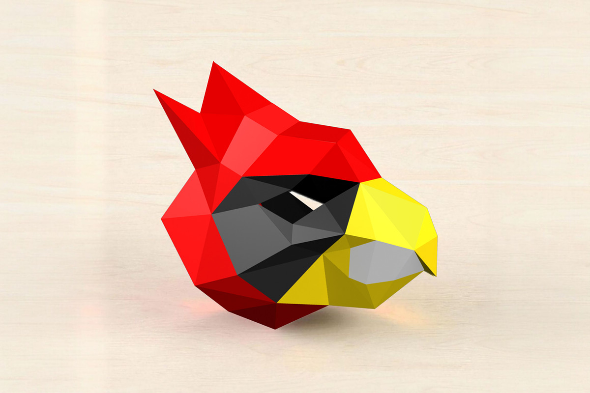 Cardinal bird mask - 3d papercraft preview 4