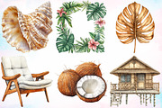 Watercolor Sepia Tropical Beach PNG, a Seasonal Illustration by Canvas Craft (Thumbnail 5 of 5)