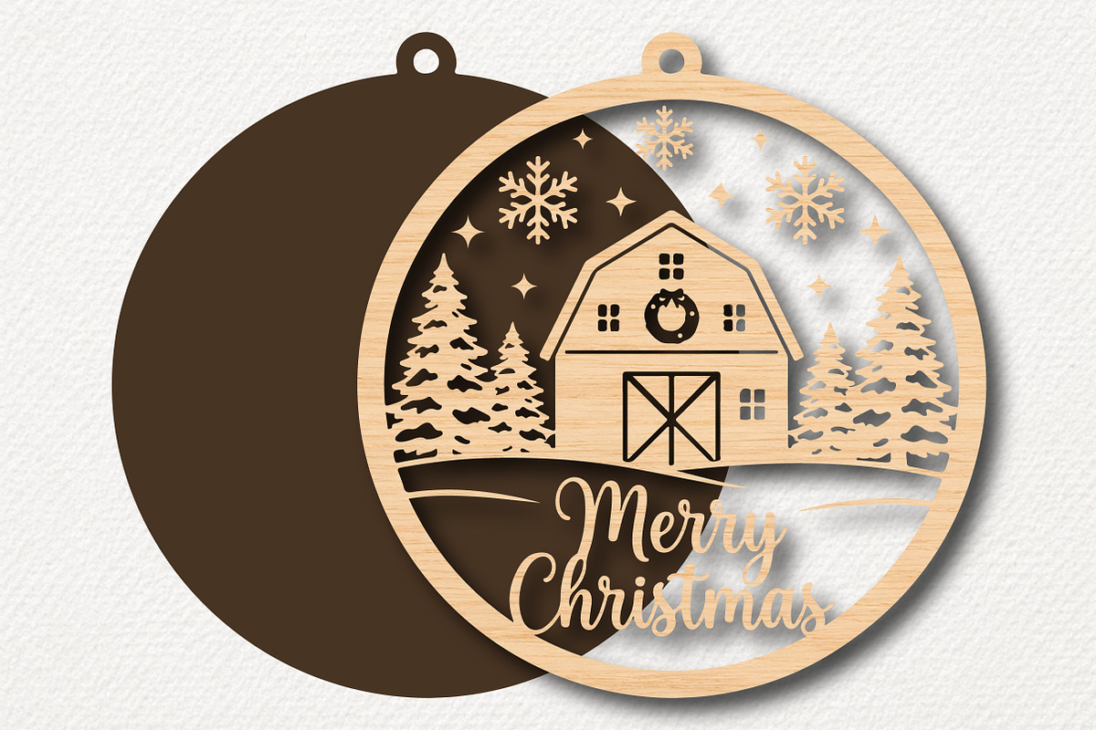 Merry Christmas Barn Ornament SVG, a Work Illustration by Digital Artistic99 (Photo 2 of 4)