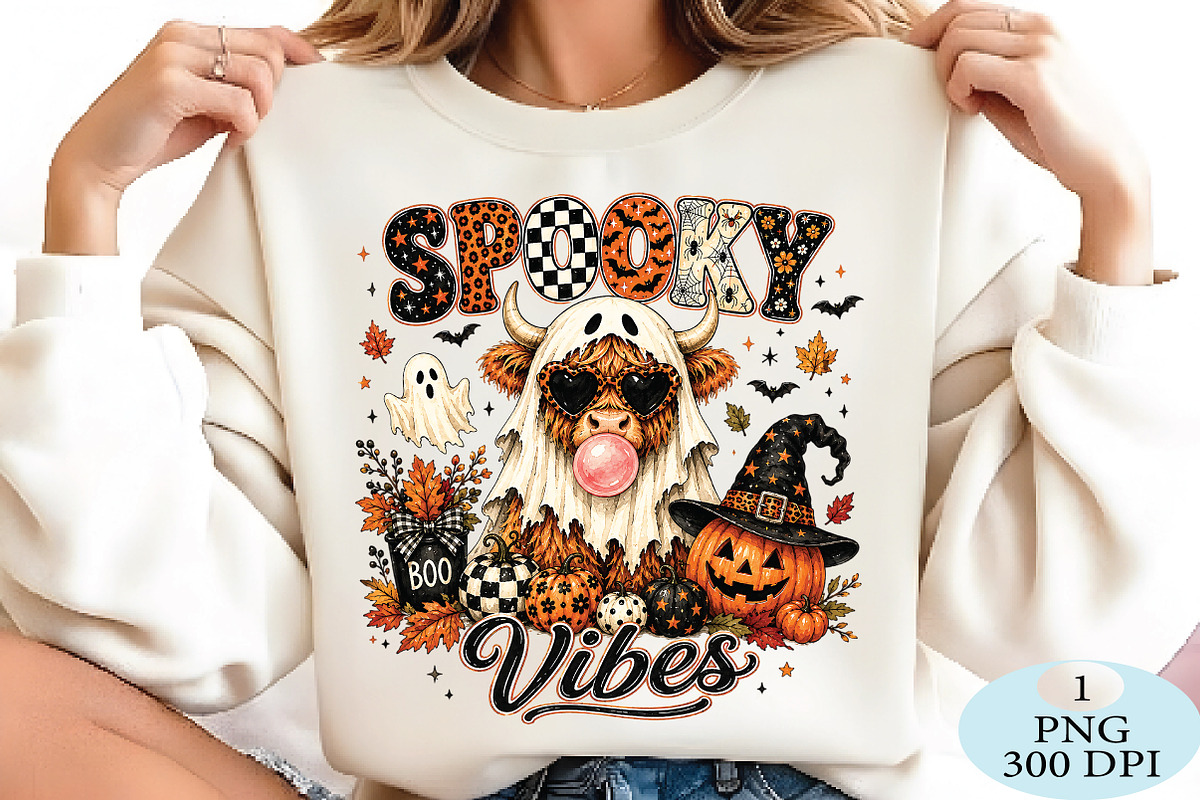 Spooky Vibes Highland Cow PNG, a Seasonal Illustration by Daily.Designs (Photo 2 of 5)