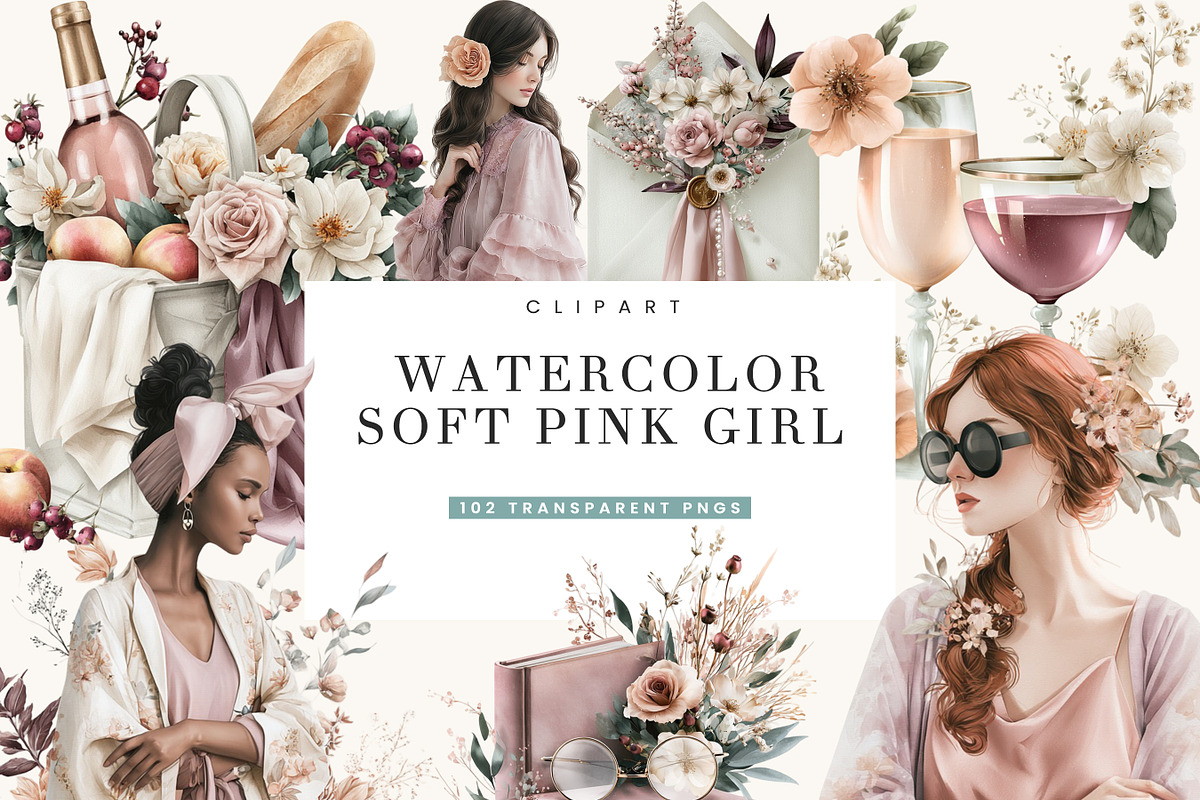 Watercolor Soft Pink Girl Clipart, a Person Illustration by BusyDaydesign (Photo 1 of 9)