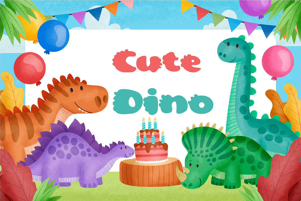 Cute Dino Dinosaur Font, a Font by vladocar (Photo 6 of 9)