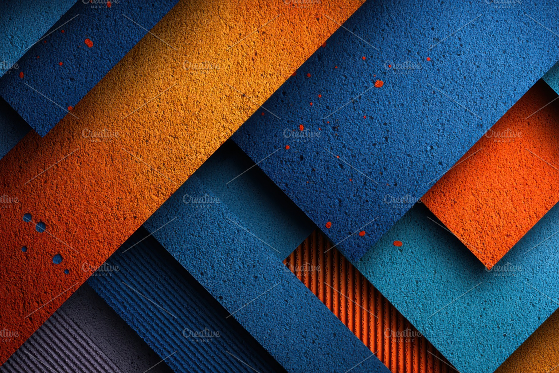 Abstract geometric design blue orang, an Abstract Photo by Pixeness Studio