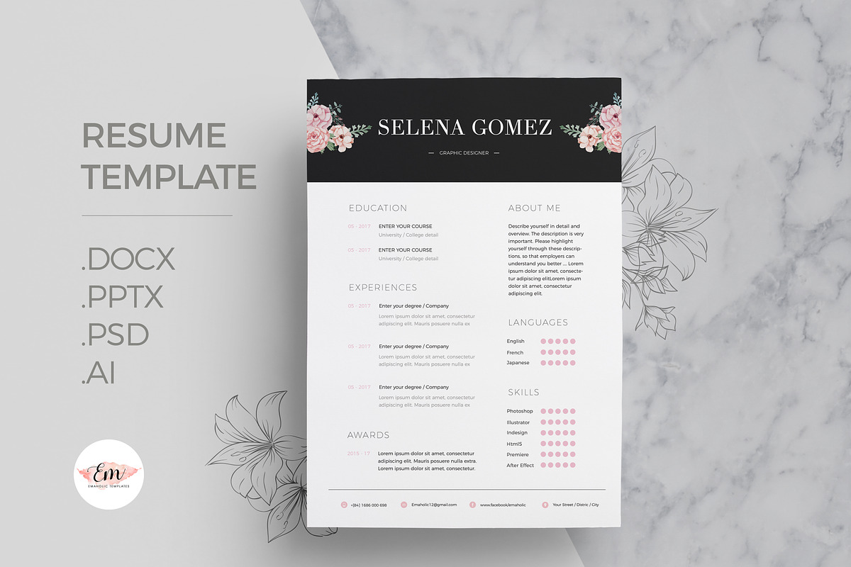 Floral 1 page Resume, a Resume Template by Emaholic Template (Photo 1 of 5)