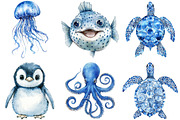 Watercolor Blue Ocean Animals Png, an Animal Illustration by cherrydesign (Thumbnail 3 of 3)