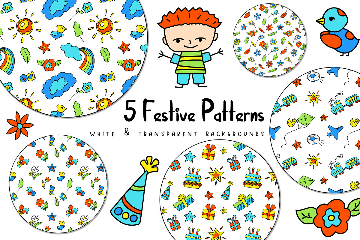 Summer Doodle Kids Clipart + Pattern, a Decorative Illustration by RabbitAndPencil (Photo 4 of 6)