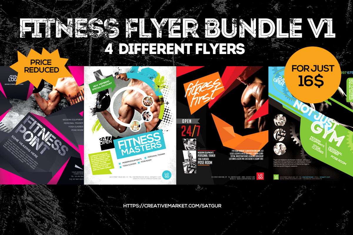 Fitness Gym Flyers Bundle V1, a Flyer Template by Satgur Graphic Design (Photo 1 of 3)