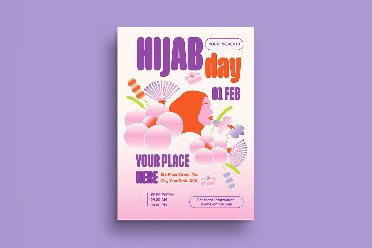Pink Y2K World Hijab Day Flyer Set, a Flyer Template by graphicook