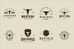 Set Of Longhorn Or Buffalo Logo