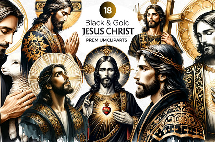 Black and Gold Jesus Christ clipart, a Person Illustration by ThatsDesign Art