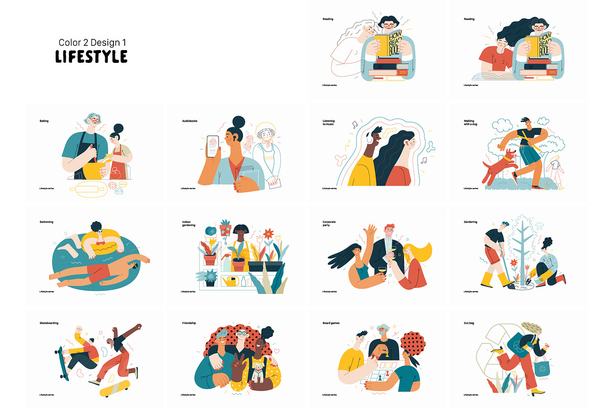 Lifestyle vector ills, color 2, a Templates & Theme by Grivina's shop (Photo 14 of 18)