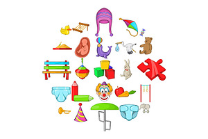 Infant Icons Set, Cartoon Style