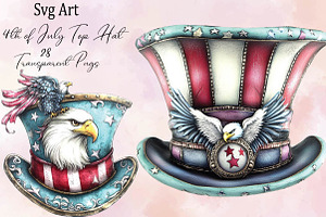 4th of July Top Hat Clipart Bundle., an Illustration by SVGArt