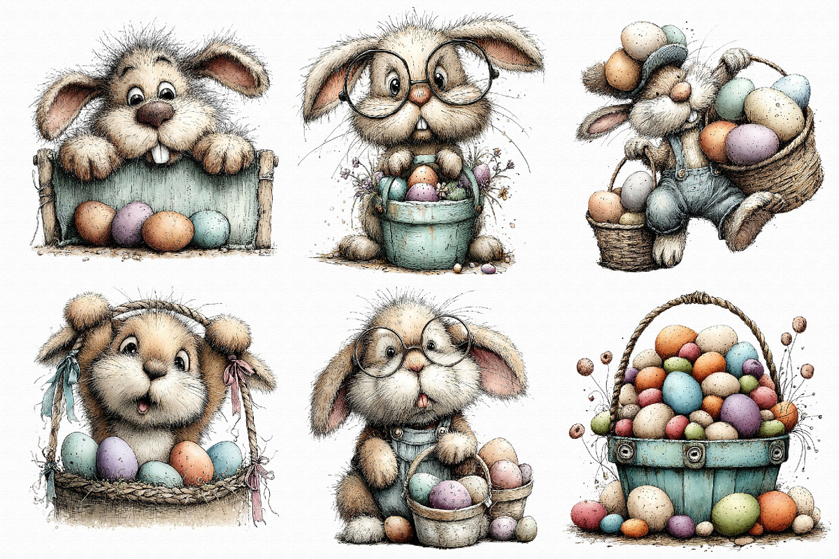 Funny Easter Bunny Basket Clipart, an Illustration by Libby Wishes (Photo 7 of 7)