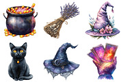 Watercolor Halloween Witches Clipart, an Illustration by Daily.Designs (Thumbnail 4 of 5)