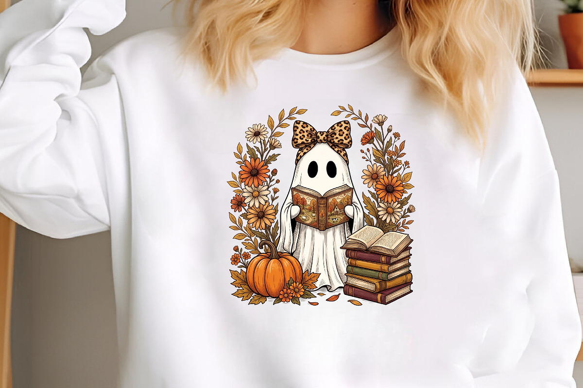 Cute Ghost Reading Book PNG, a Seasonal Illustration by CraftArtStudio (Photo 3 of 4)