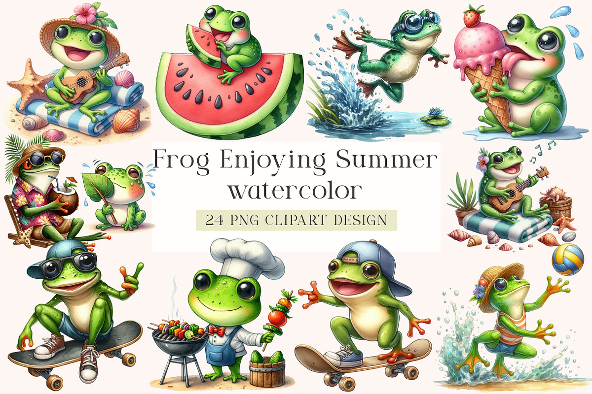 Frog Enjoying Summer Clipart, an Illustration by DreamArtGraphic (Photo 1 of 4)