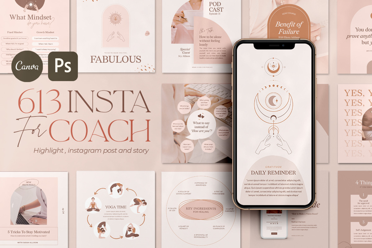 Wellness Instagram Creator CANVA PS, a Social Media Template by Eviory (Photo 1 of 48)