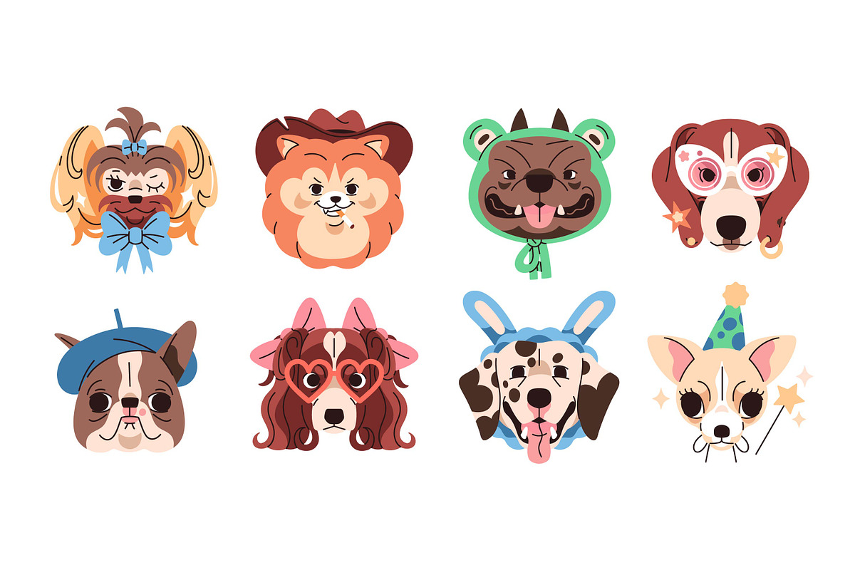 Funny dog avatars set + backgrounds, an Animal Illustration by PaperTrident (Photo 3 of 13)