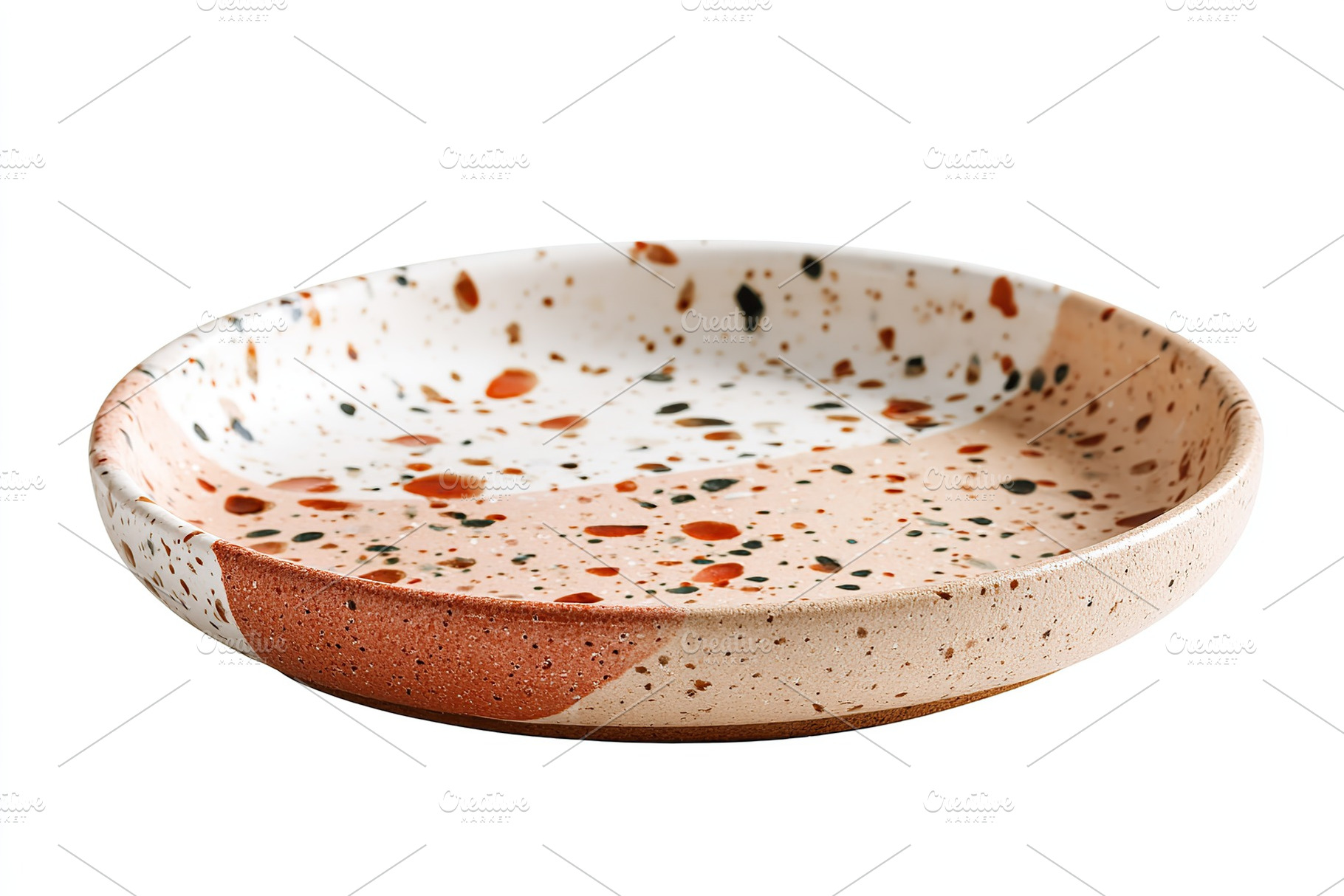 Ceramic plate with speckled design in neutral tones perfect for serving or disp, a Food & Drink Photo by AlyaAnd