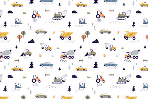 Cute Scandi Cars Seamless Patterns