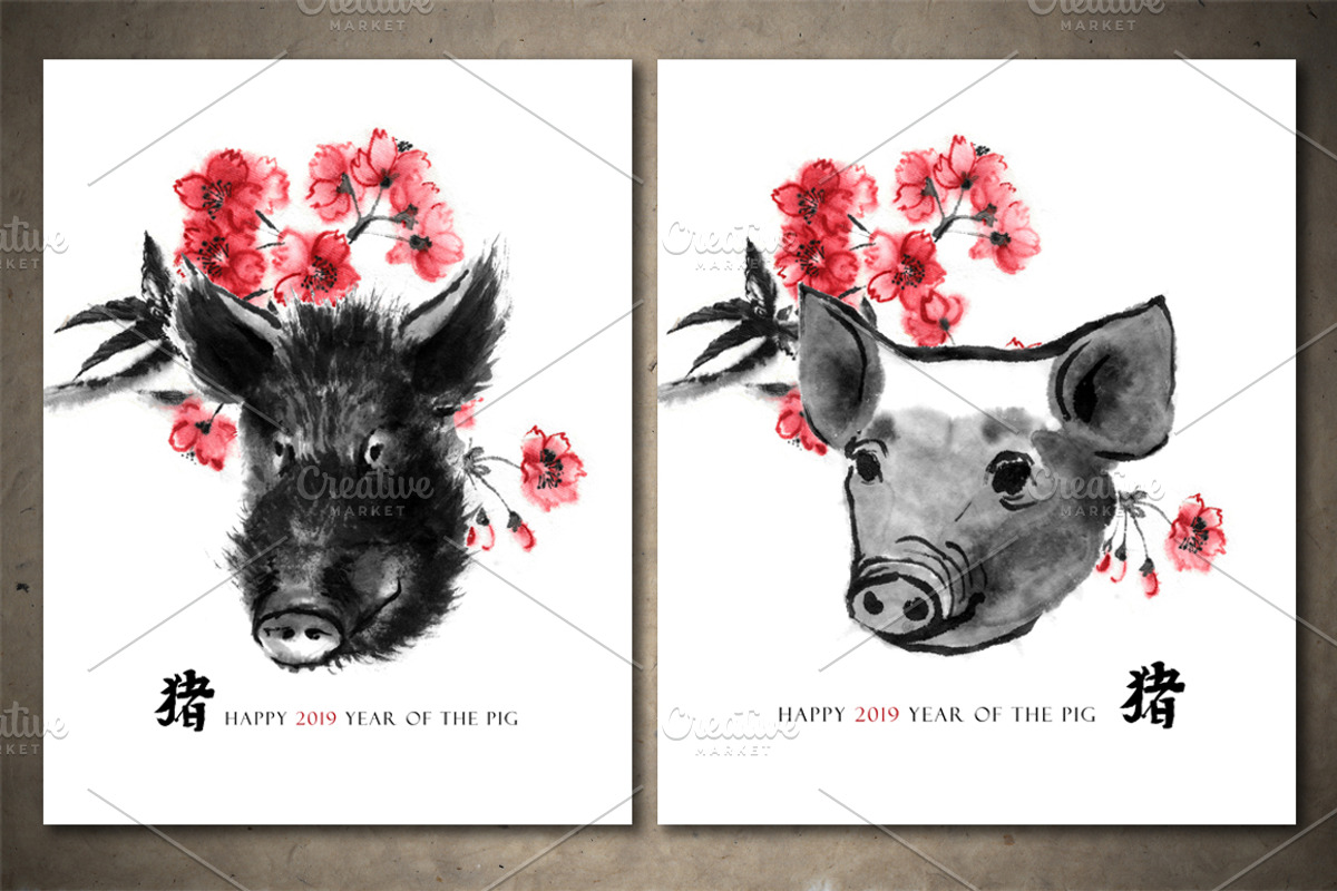 Pigs Sumi-e, an Animal Illustration by StabuLaRasa illustration (Photo 10 of 17)
