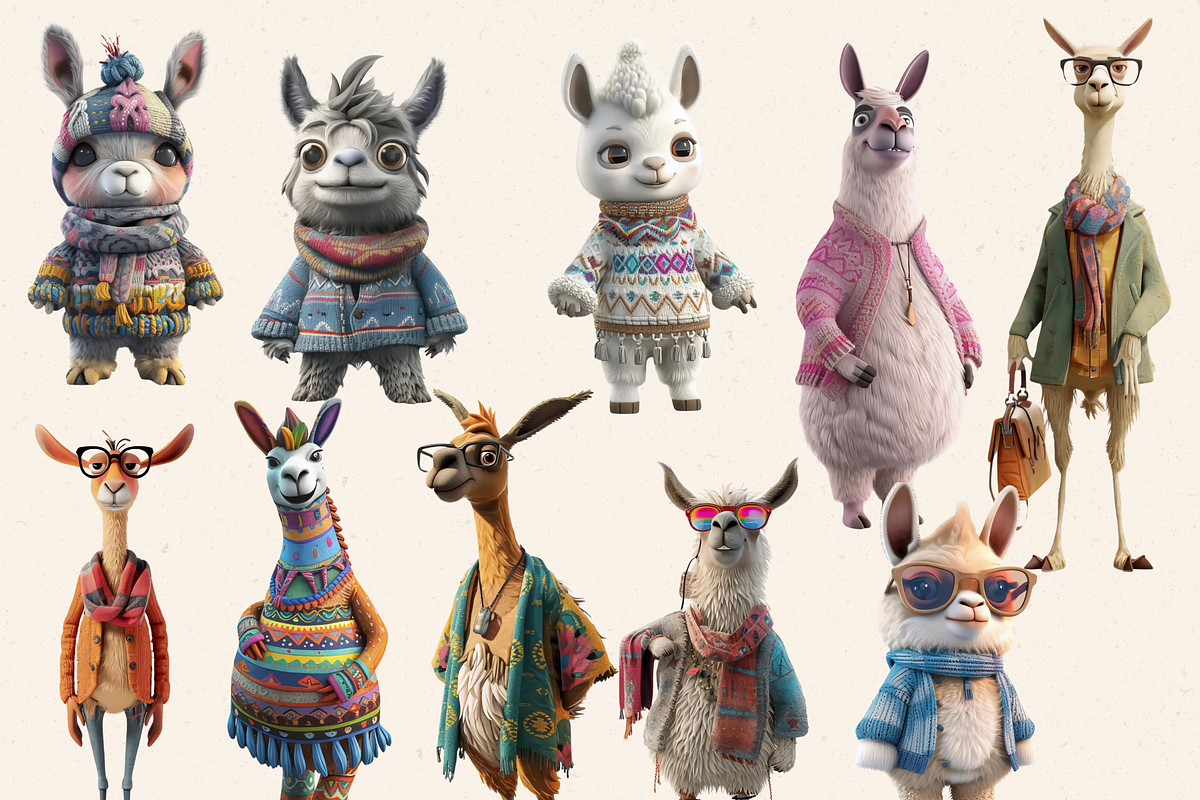 HIPPIE LLAMA FAMILY CLIPART PACK, an Animal Illustration by Daring Digies (Photo 2 of 8)
