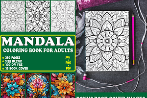 250 Mandala Coloring Pages, a Decorative Illustration by Design Station