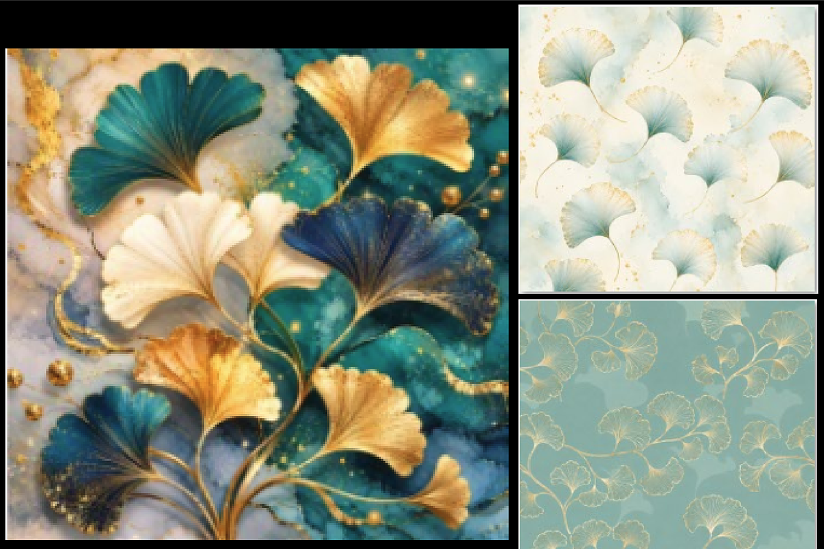 Luxury Teal & Gold Ginkgo Botanical, a Texture Graphic by Printable Design Store (Photo 4 of 4)