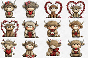 Valentine cute Highland cow clipart, an Illustration by Designworld (Thumbnail 2 of 6)
