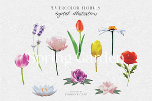 Watercolor Spring Garden Elements