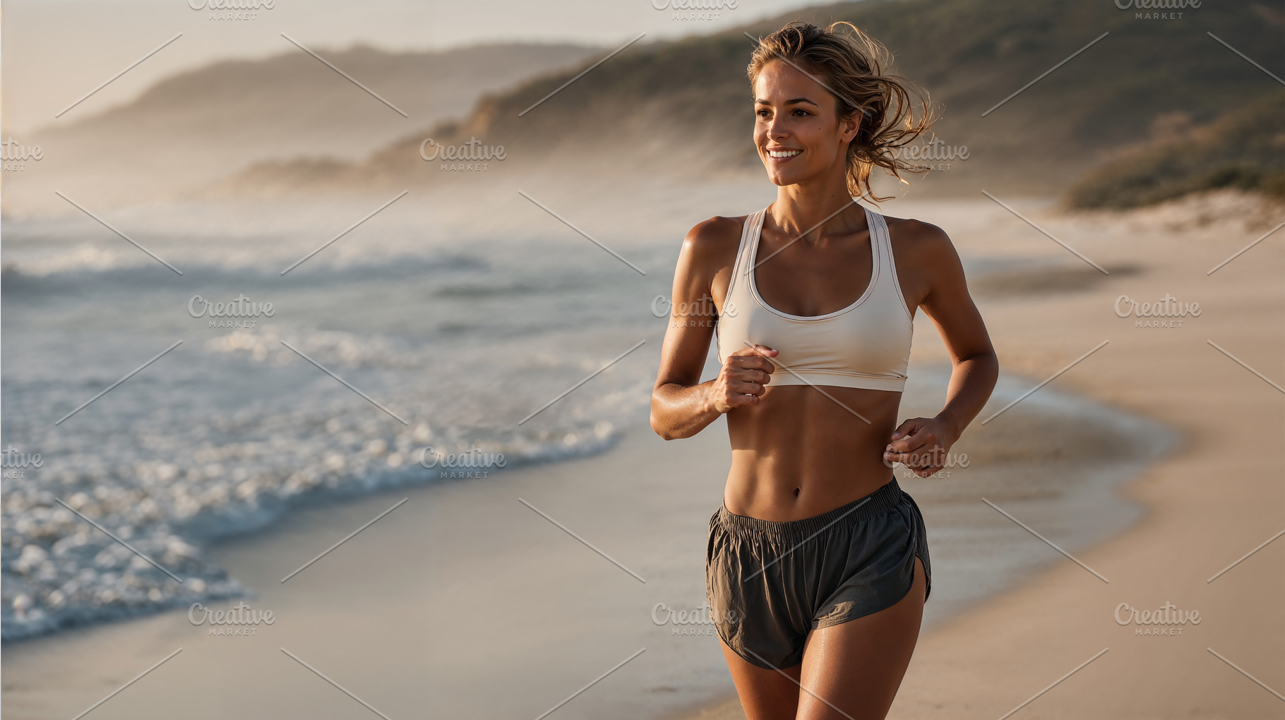 Morning jog along sandy beach at sunrise, a Sports & Recreation Photo by OSORIOartist