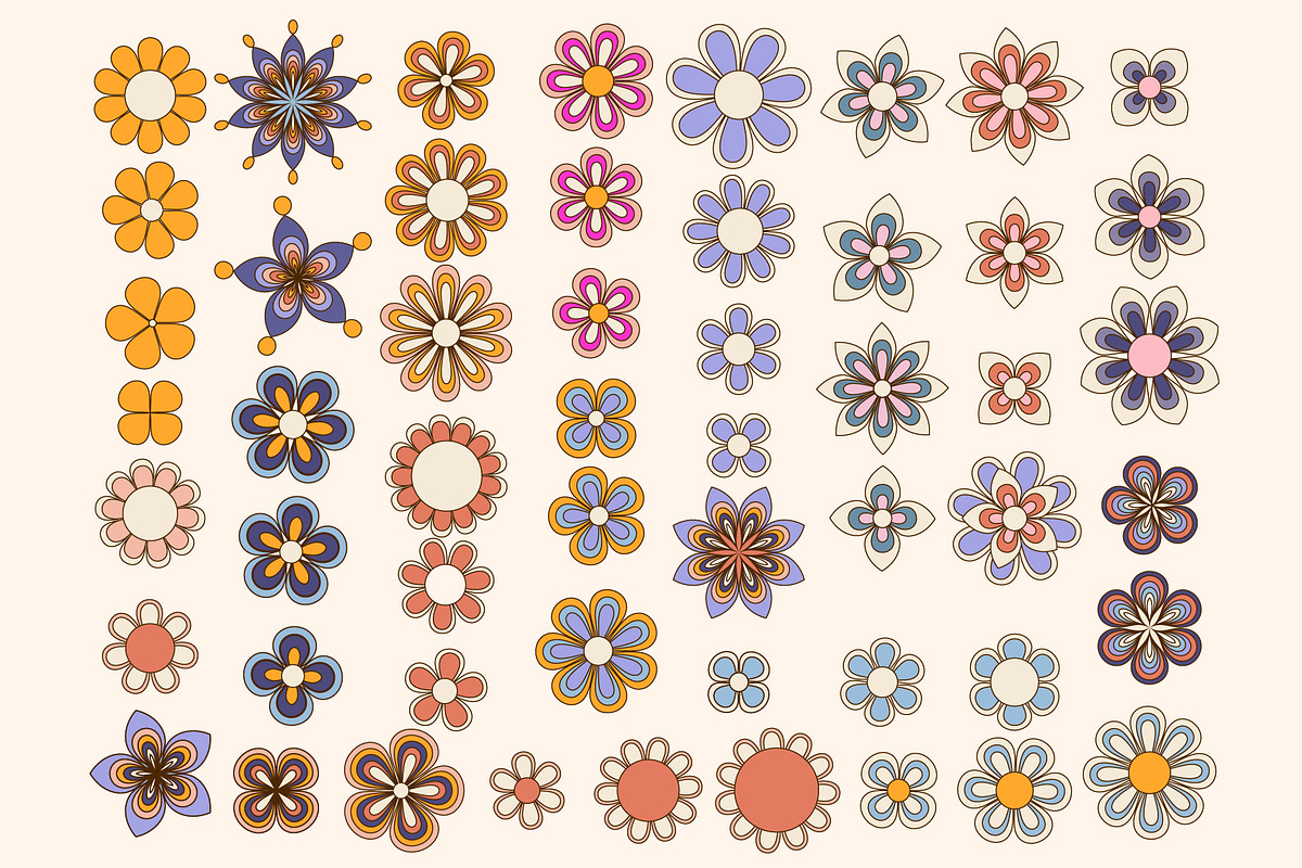 Retro Groovy Flowers Collection, an Illustration by cafelab_store (Photo 2 of 5)