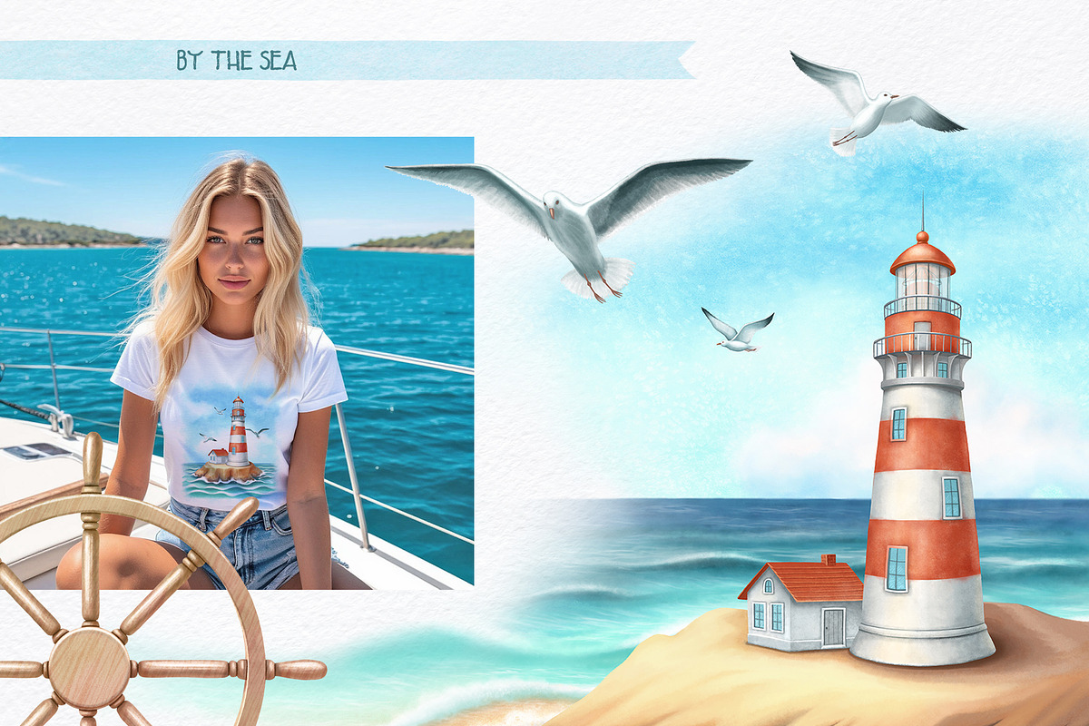 Sea Clipart. Patterns & Seascapes, a Person Illustration by MariArtySpace (Photo 3 of 15)