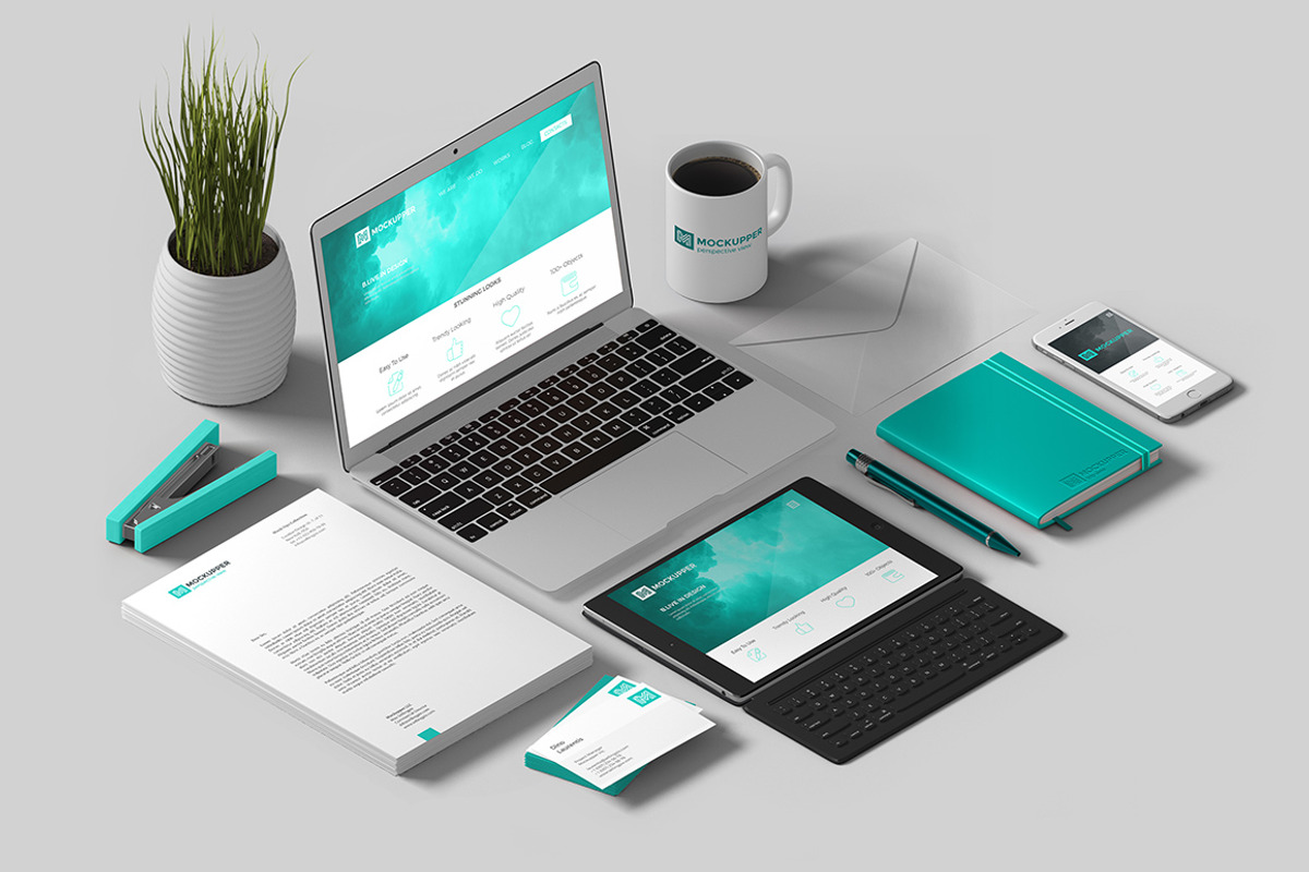 Identity Mockup Isometric view 4K, a Cups & Container Mockup by Sentavio (Photo 2 of 7)