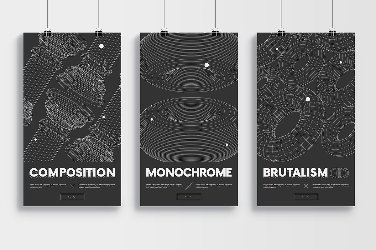 Posters with wireframes shapes | 1, a Graphic by MaximGertsen (Photo 3 of 6)
