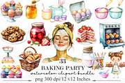 Watercolor Baking Party Clipart, an Illustration by Designking (Thumbnail 1 of 5)