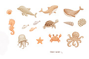 Watercolor Sea Animals Clipart, an Animal Illustration by ElenaPlatovaArt (Thumbnail 2 of 13)