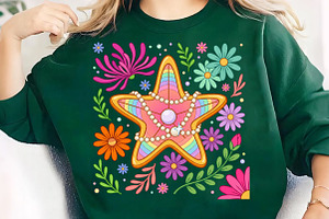 Retro Floral Summer Png, Preppy Star, an Illustration by CreationArt