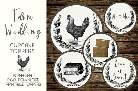 Rustic Farm Wedding Cupcake Toppers
