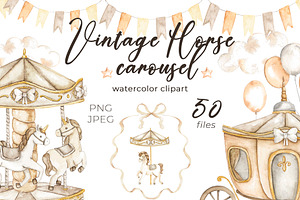Vintage Carousel Horses Clip Art