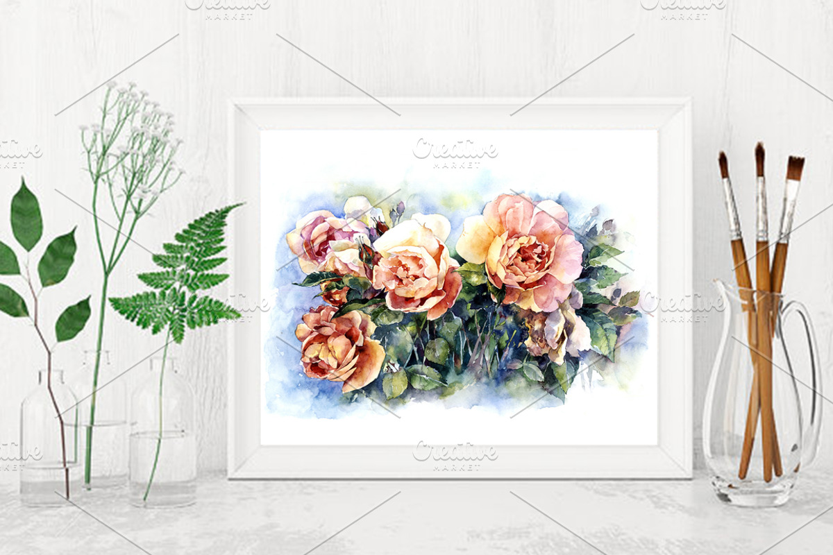 Watercolor orange roses illustration, a Decorative Illustration by MaryAmi (Photo 2 of 3)