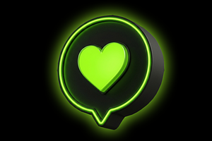 3D Neon Green Heart Chat Bubble, an Emoji Icon by microtasker