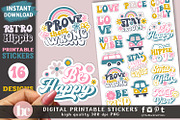 Retro Hippie 60s 70s Stickers Pack, a Decorative Illustration by TheBlackCatPrints (Thumbnail 2 of 2)