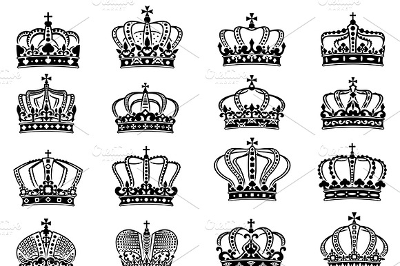 Royal Crowns Set In Black On White