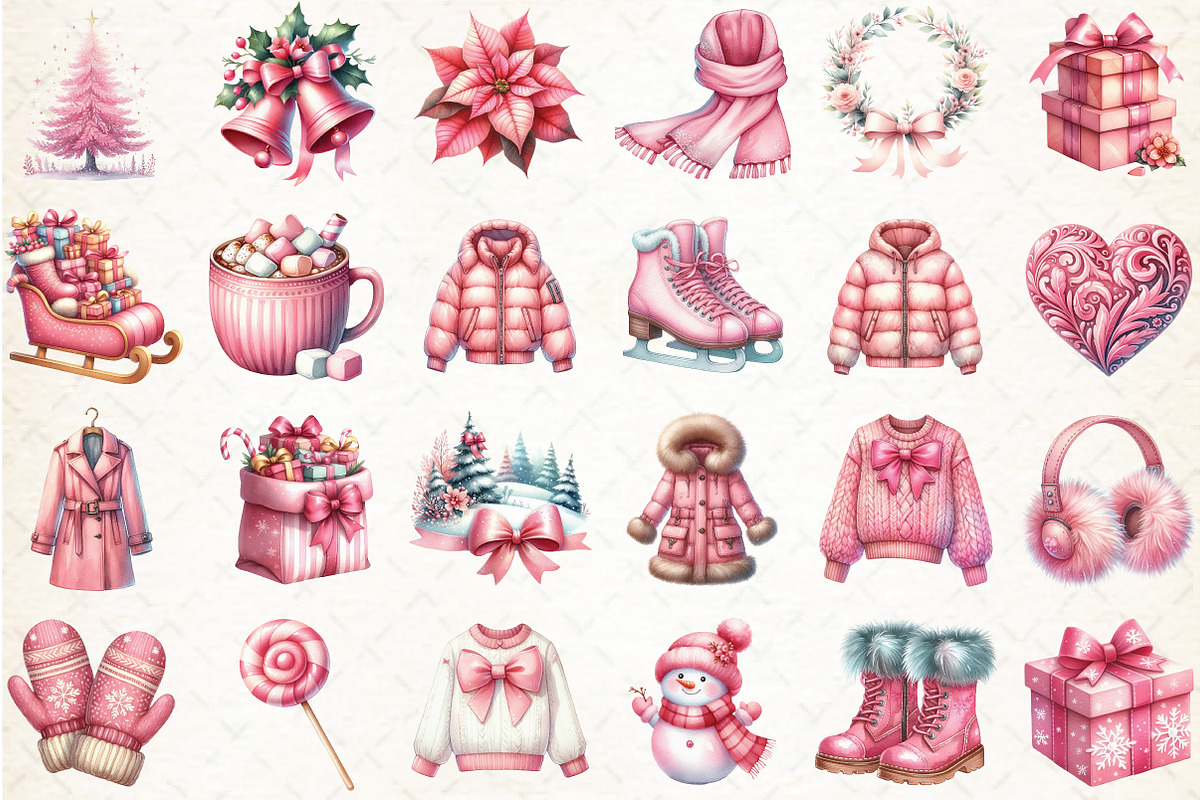 Pink Christmas Clipart-24 PNG, an Illustration by Libby Wishes (Photo 3 of 6)